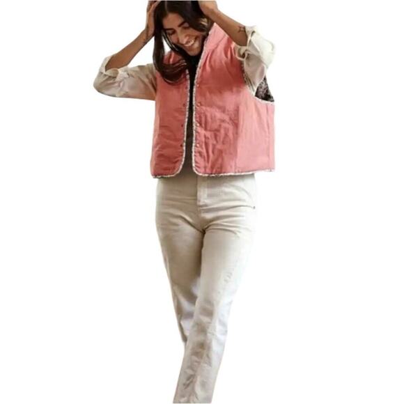 Clare V. Timothe Quilted Floral Button Front Reversible Vest Lilac Size M/L - Picture 2 of 11